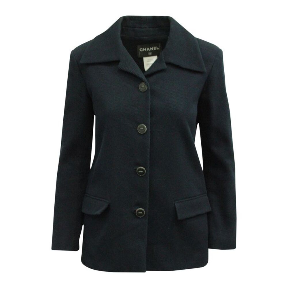 Chanel 2015 Buttoned Blazer in Navy Blue Wool